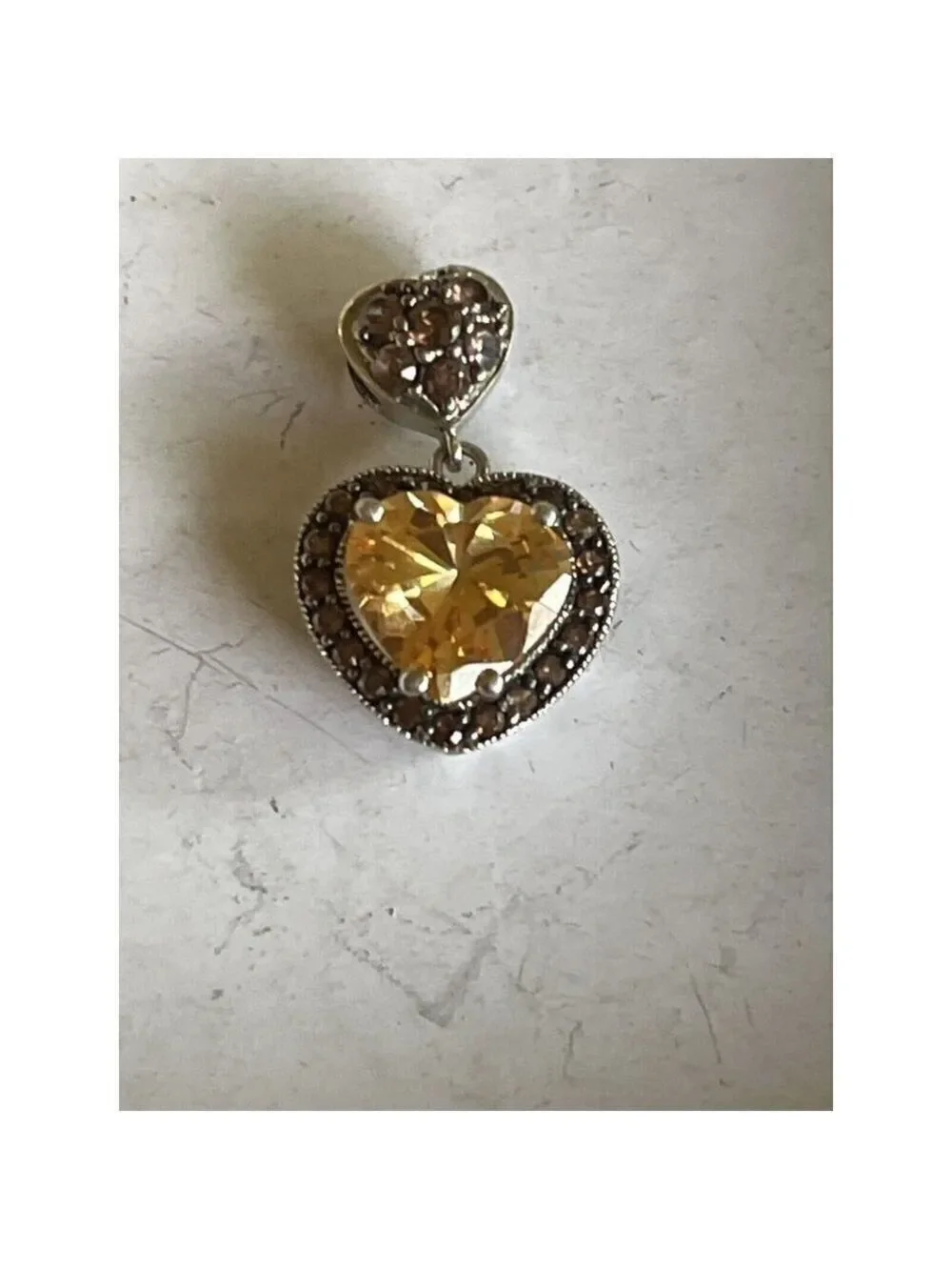 STERLING SILVER 4 CARAT HEART SHAPE GOLDEN PEACH HALO CZ SOLITAIRE PENDANT MA